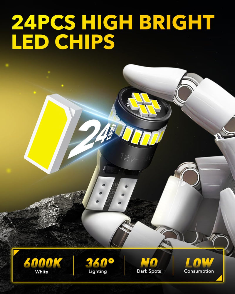 AUXITO 194 LED Light Bulb 6000K White 168 2825 W5W T10 Wedge 24-SMD 3014 Chipsets LED Replacement Light Kit Error Free for Car Interior Dome Map Door License Courtesy Dash Lights, Pack of 10 Xenon White