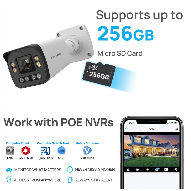 VIKYLILN 5MP Full Color PoE IP Varifocal Bullet Camera Outdoor,5xOptical Zoom IP Camera 2.7~13.5mm Motorized Lens,Smart Dual Light, 2- Way Audio,SD256GB,AI Human/Vehicle Detection White PG2056IRC-ZS