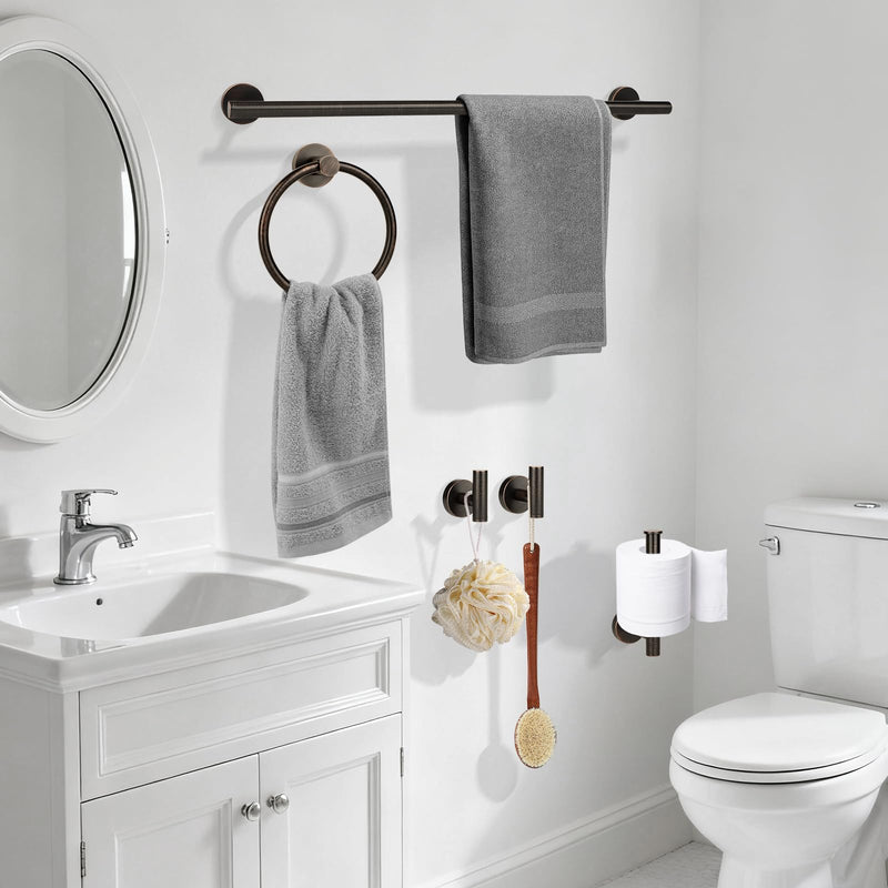Oil Rubbed Bronze Bathroom Hardware Accessories Set 5 Piece, Stainless Steel Towel Bar Set 24 Inch,Toilet Paper Holder,Towel Ring Holder,Towel Rack Set,Brushed Bronze Bathroom Accessories Kit Oil Rubbed Bronze