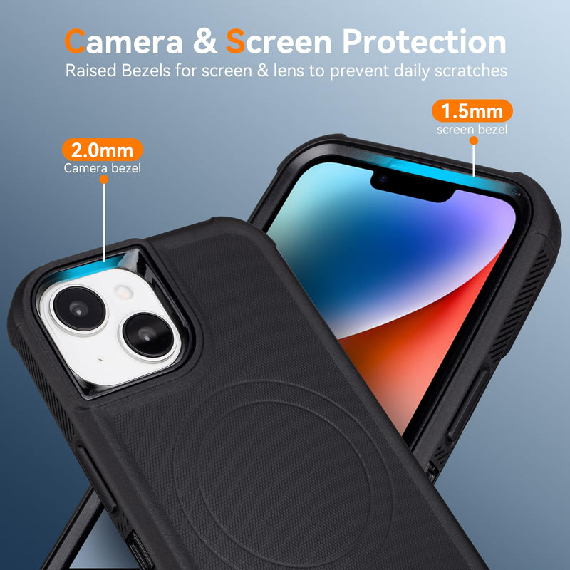 for iPhone 14 Case with Belt Clip Holster, Compatible with Magsafe, Black | Military Grade Drop Protection, 2 Layers of Sturdy, Heavy Duty Shockproof Cover for iPhone 14 Case Rugged
