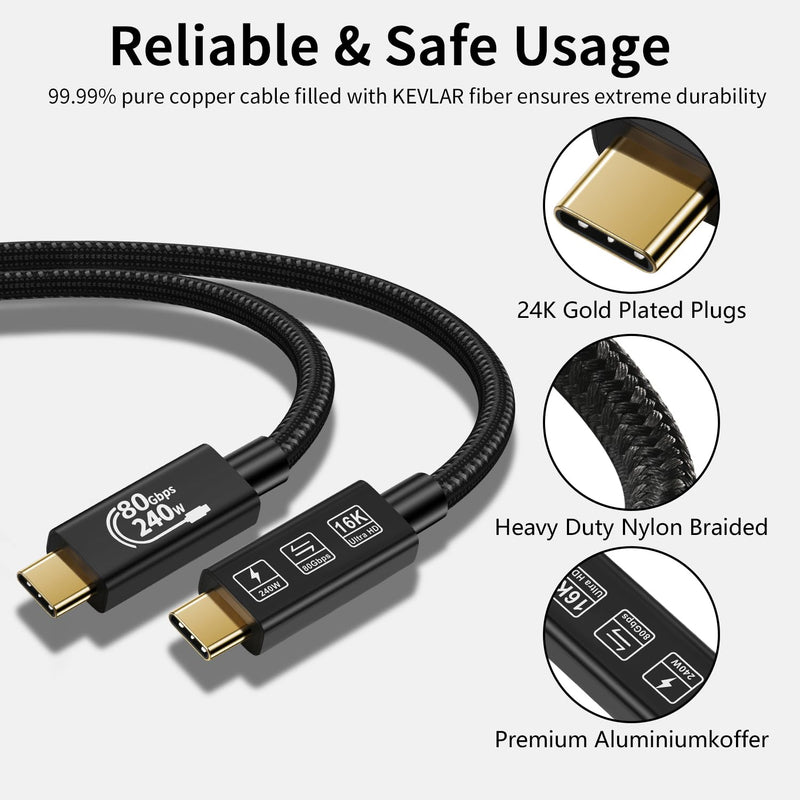 with Thunderbolt 5 Cable,USB4 Cable, 240 W Charging, 80 Gbps Data, gen4,16K@60Hz 4K120Hz HDR, USB C to USB C, for Hub, Dock, M2, M3, SSD, Laptops, Monitor (TB5 80G 240W 0.5M) TB5 80G 240W 0.5M