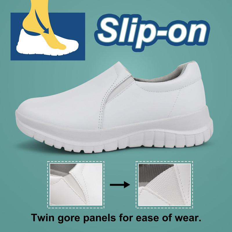 Hawkwell Women's Slip On Lightweight Water Resistant Nurse Shoes Slip Resistant Healthcare Work Shoes 8 White