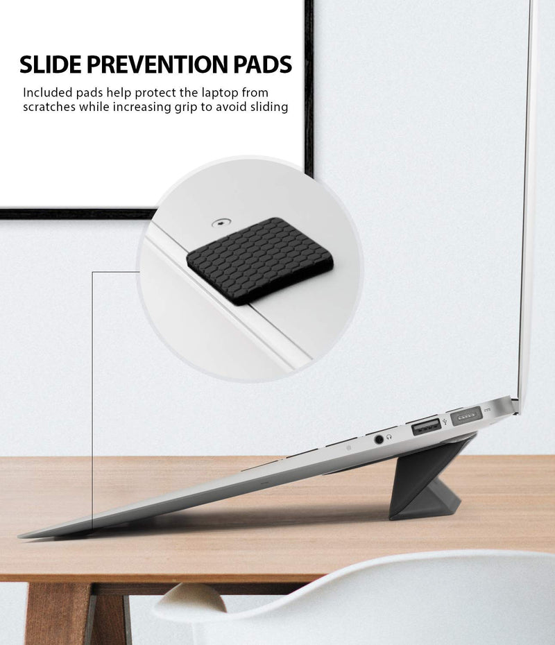 Ringke Laptop Stand Anti-Slide Smart Folding Portable Slim and Weightless Adhesive Stand for Laptop, iPad, Tablet, and More - Black