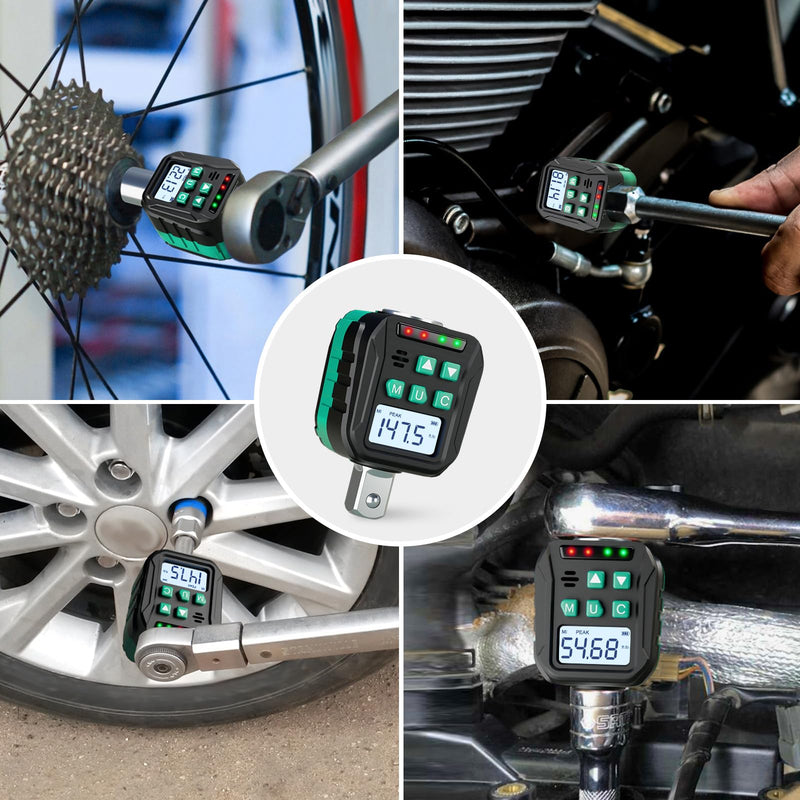 1/2-Inch Digital Torque Adapter, 7.38-147.5 Ft.lb/10-200 N.m, Electronic Torque Wrench Converter with ±2% Accuracy, Preset Function, Data Storage, 3/8” & 1/4” Adapter for Bike, Moto, Car 1/2-Inch 7.38-147.5 Ft-lb/10-200 Nm