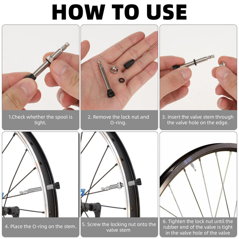 4 Pcs Presta Valve Stem 40 mm Tubeless Valve Stem Tubeless Bike Valve Adapter with 4 Pcs French Stem Valve Core Removal Tool for Bicycle MTB Road Bike Tubeless Tires Repair