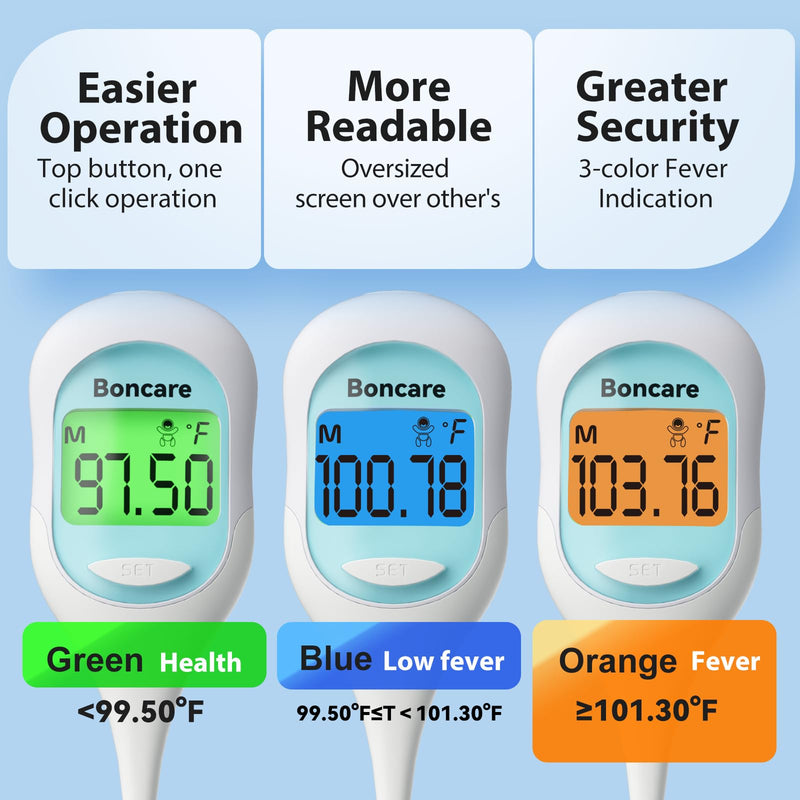 Boncare 9 Seconds Basal Body Thermometer for Ovulation, Oral Thermometer for Adults and Kids - Accurate Rectal Thermometer, with Fever Alarm and Large Display (Blue) Blue