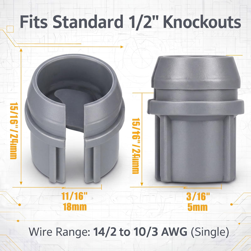 Copkim 200 Pcs 1/2 Inch Non-Metallic Cable Connectors Bulk NM Wire Fixing Buckle Plastic Labor Saving Snap Quick Installation for Wiring, Single 14/2-10/3 Awg, Two 14/2-12/2-14/3 Awg, Etl Certified