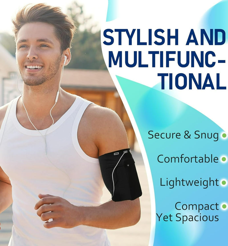 Running Armband Sleeve Universal Sports Armband Cell Phone Holder Armband for Exercise Workout, Compatible with iPhone 17/16/15/14/Plus/Pro Samsung Galaxy All Phones (BLKM) BLKM