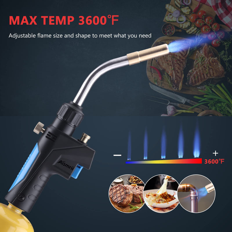 MAPP/MAP/PROPANE Gas Torch,Maximum Temperature 2372℉/1300℃ for Welding, Brazing, Soldering, Thawing, Grilling & More,Use Safe (Fits CGA600, 14.1oz Fuel) Black