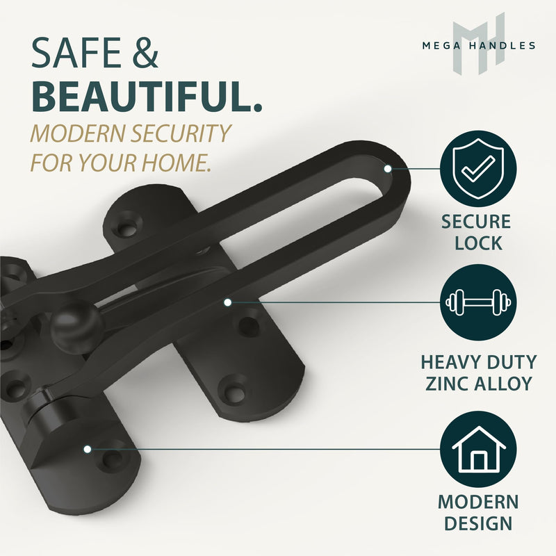 Mega Handles Safety Door Lock 2026 Version, Heavy-Duty Zinc Alloy 4.2" Door Lock, Swing Bar Door Guard, Safety Childproof Reinforcement Door Stopper for Kids (Matte Black) 1 Pack Matte Black