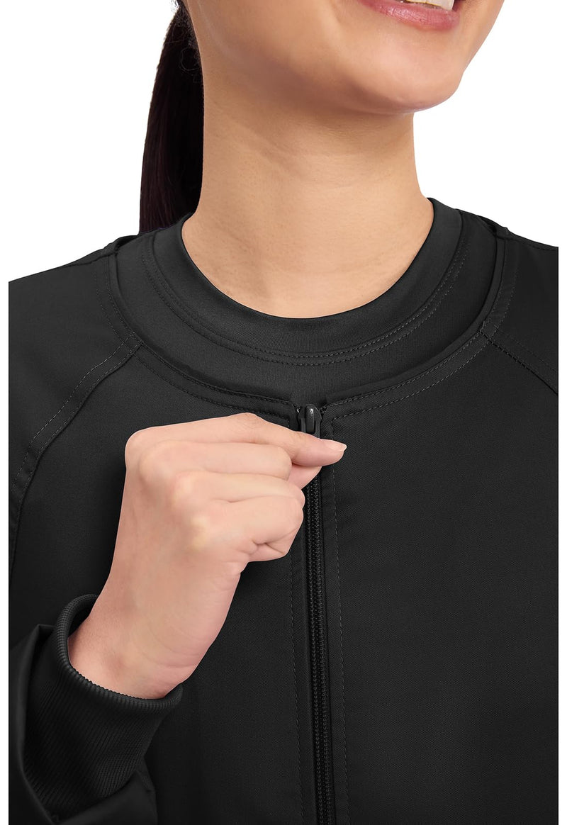 Cherokee Zip Front Scrub Jackets for Women, 3 Pockets, 2-Way Stretch, Soft, Breathable,Brushed Twill - 4315 Medium Black