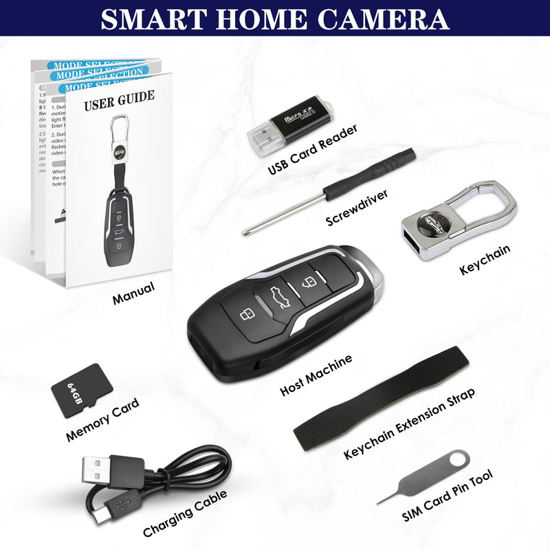 64GB Hidden Camera Car Key - with Motion Detection, 300 Mins Battery, for Indoor Outdoor Nanny Cam Surveillance