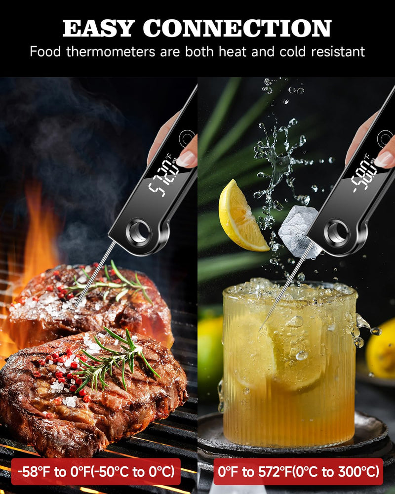 2025 Meat Thermometer Digital, ±0.5°F Accuracy Instant Read Thermometer180° Rotating Display, Calibratable and Auto Off, IP67 Waterproof Food Thermometer for Cooking,Grill,Oil Deep Fry, Brewing,Candy Black