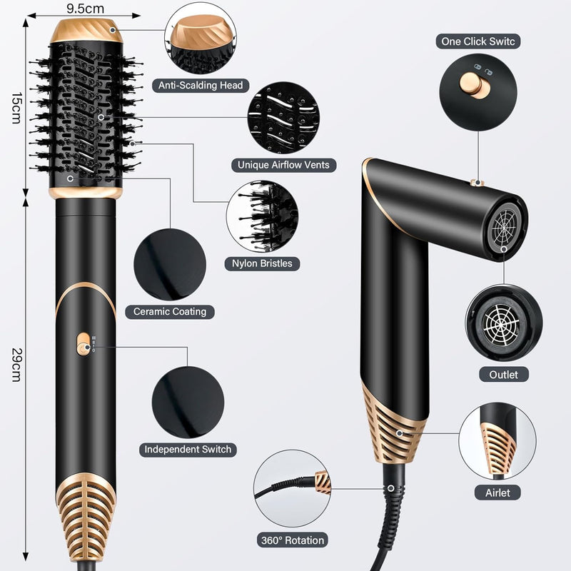 KYN Hair Styler 6-in-1, Air Auto-Wrap Curls, Cushioning Diffuser, Blow Dry Hot Brush, Paddle Smoother & Nozzle Ionic Hairdryer Ideal Gifts for Women Multi Styling Foldable
