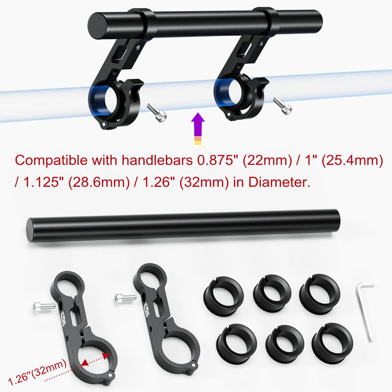 BRCOVAN Aluminum Alloy Handlebar Extender Extensions with 11.81'' Long Cross Bar with Double Clamp Mounting Base Fit 0.875'' / 1'' / 1.125'' / 1.26'' Handlebars for Bike Bicycle Motorcycle Scooter ATV