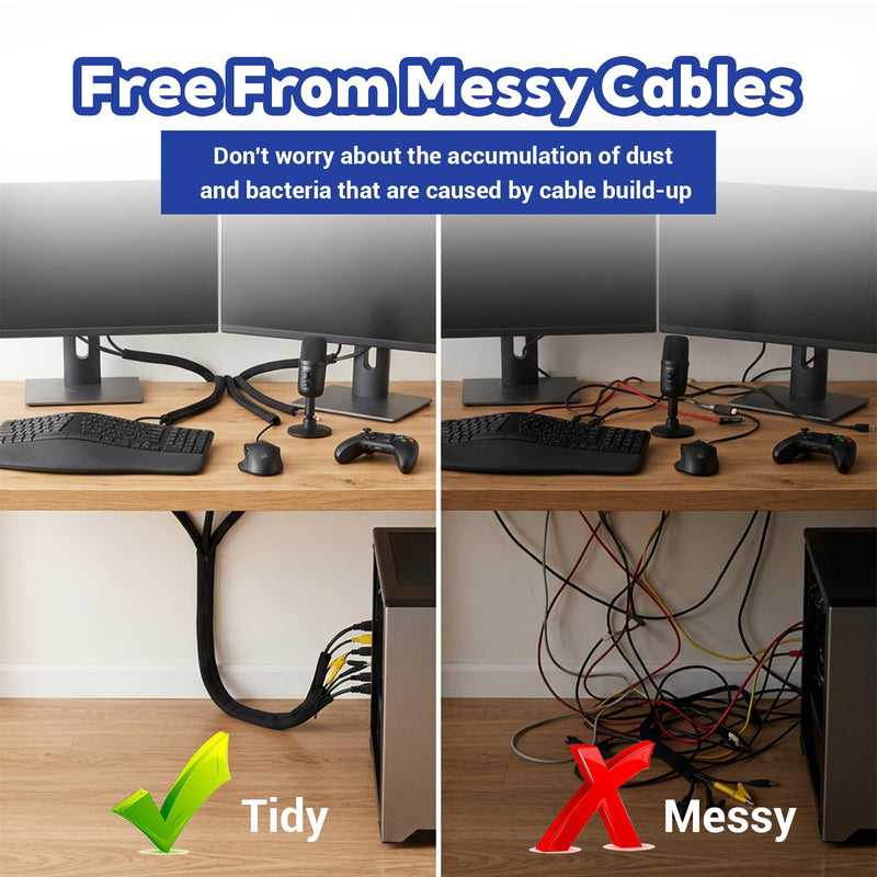 15-Pack Black Cable Sleeve Organizers for Wires- Zipper Cord Management | 19.7" x 3.5" Durable Cord Organizers, Easy to Install & Use, Safety Cable Sleeve Storage
