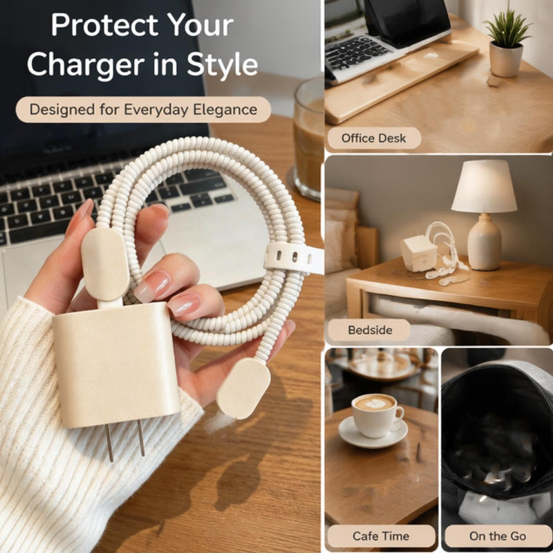 Multifunctional Chargers Protector Elegant Charging Adapter Cover Set Beige | Charging Adapter Cover Set with Integrated Cable Wrap Guard Set Phone Device Case