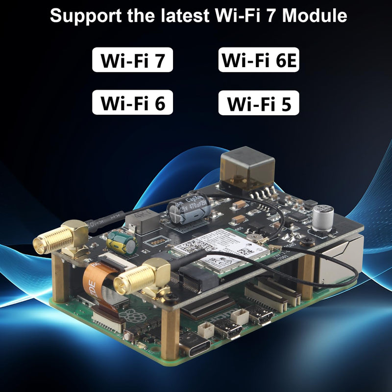 ZDE ZP585 PoE+ HAT PCIe to M.2 E Key WiFi7 6 6E 5 HAT Adapter Expansion Board Power Over Ethernet for Raspberry Pi 5 Support Google TPU WiFi 7 BE200 WIFI6E AX210 MT7922 WIFI6 AX200