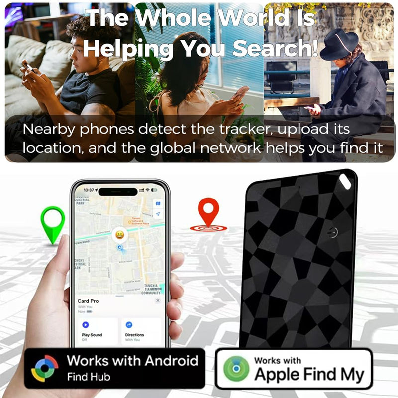 (2 Pack) Wallet Tracker Card (iOS & Android) Ultra-Thin Bluetooth Smart Card Tracking Card Item Tracker Work with Apple Find My & Google Find Hub, IPX4 Rechargeable GPS Tracker for Wallet Passport