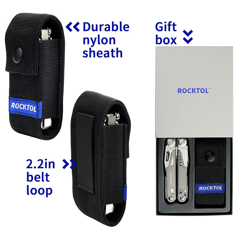 ROCKTOL Multitool SK02, VG-10 Knife,19-in-1 Multi-tool Pliers with Titanium-plated Handle,Compact & Lightweight EDC Multi Tool with Nylon Sheath for Men,Outdoor Survival,Hiking,Camping VG-10 Knife Blade