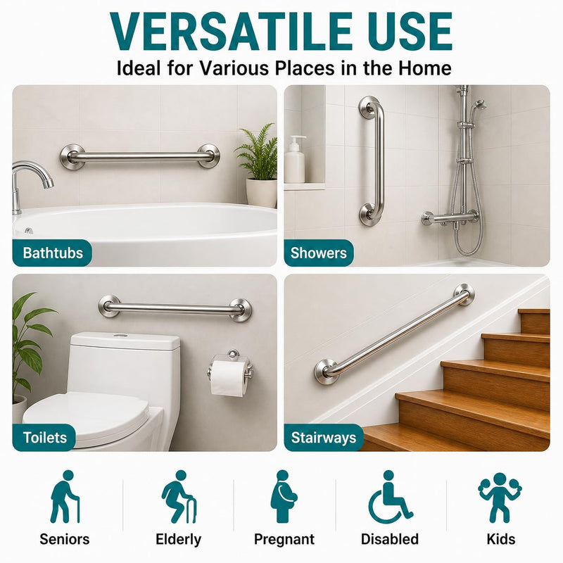 Grab Bars for Shower 3 Pack, 2x16 & 1x12 Stainless Steel Safety Handrails, Heavy Duty Wall Mounted Grab Bars for Bathroom, Stairways, Hallways, Toilet, Handicap & Elderly Support, 500 lbs