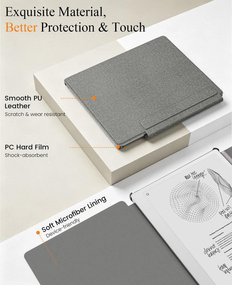 MoKo Case for Remarkable Paper Pure 10.3" 2026 with Pen Holder,Denim Gray | Slim protective hard shell folio cover with secure pen holder, Auto Wake & Sleep Denim Gray For reMarkable Paper Pure (2026)