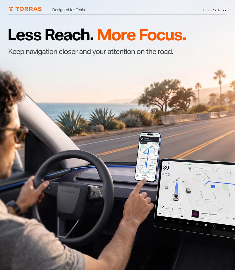 TORRAS Stow Tesla Phone Mount [Hidden & Strong Magnet] 360°Rotation Foldable Tesla Phone Holder Fit for All Phones, Tesla MagSafe Car Mount, Tesla Accessories for Model Y Model 3/S/X/Cybertruck