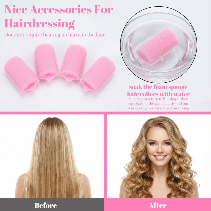 24Pcs Pink Sponge Rollers for Hair, Sponge Hair Rollers Set to Sleep, No Heat Foam Rollers(2.36×1.18in,Pink)