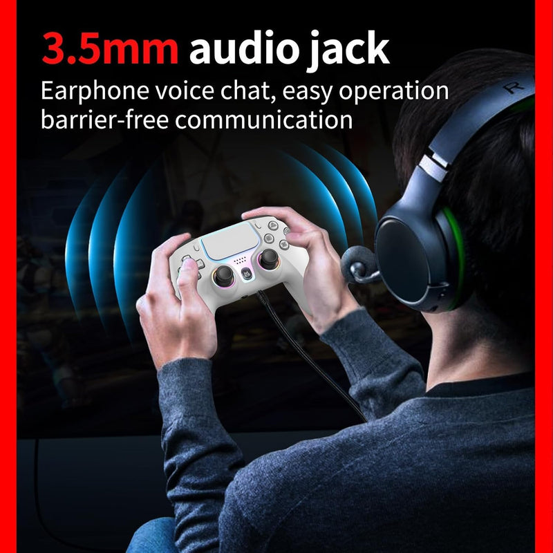 NBCP Wireless PS5 Controller- HallEffect Anti-Drift Joystick GamingGamepad,Programmable BackPaddles Macro Turbo Dual Vibration6-Axis Gyro Bluetooth 5.0 RGB3.5mm Audio Jack for PS5 Slim Pro PC White for PS5/PC