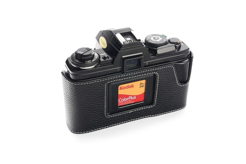 Minolta X-700 Case, BolinUS Handmade Genuine Real Leather Half Camera Case Bag Cover for Minolta X-700 with Hand Strap (Black) Black