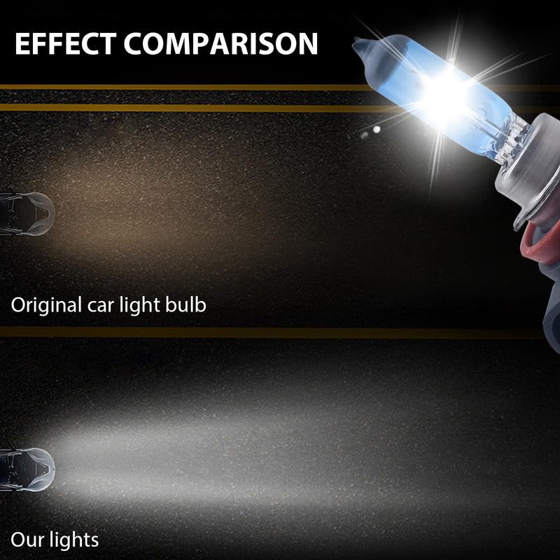 Pack-2 H11 Halogen Bulbs, Car Xenon Light Bulbs, 12V 55W Car High Beam Lights, Automobile Lights Replacement Kit, Universal for Most Cars, SUVs and Vans (White) 2 PCS White #H11