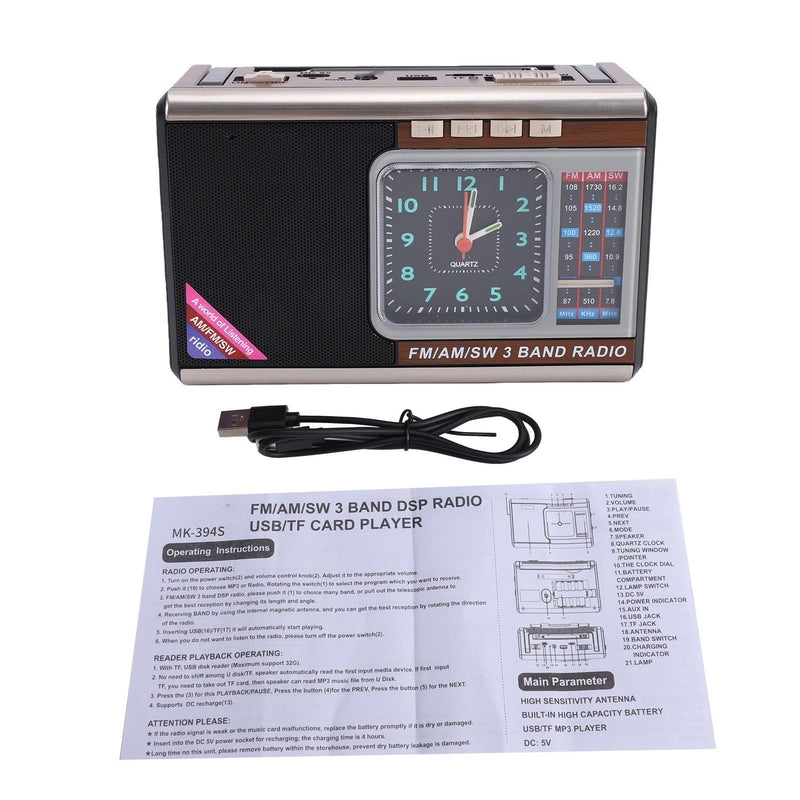 Bewinner Retro Portable Radio | Solar Powered, AM/FM/SW Receiver with USB/SD Playback, Built in Flashlight & Clock for Camping & Outdoor Use