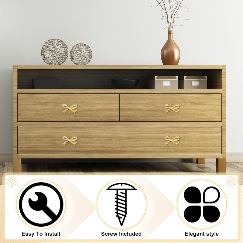 Brass Bow Cabinet Knobs Gold Drawer Pulls for Dressers and Cabinets