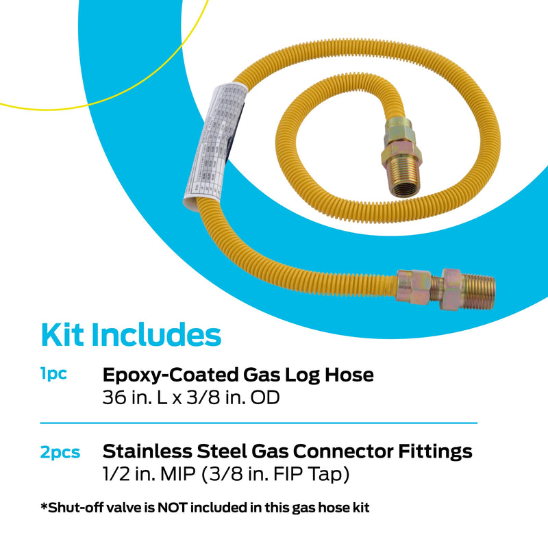 Eastman 36 Inch x 3/8 Inch OD Flexible Gas Line Connector with (2) 1/2 Inch MIP Fitting Ends for Natural Gas and Liquid Propane, Stainless Steel, Yellow, 10YE505036B 36 in. (Pack of 1)