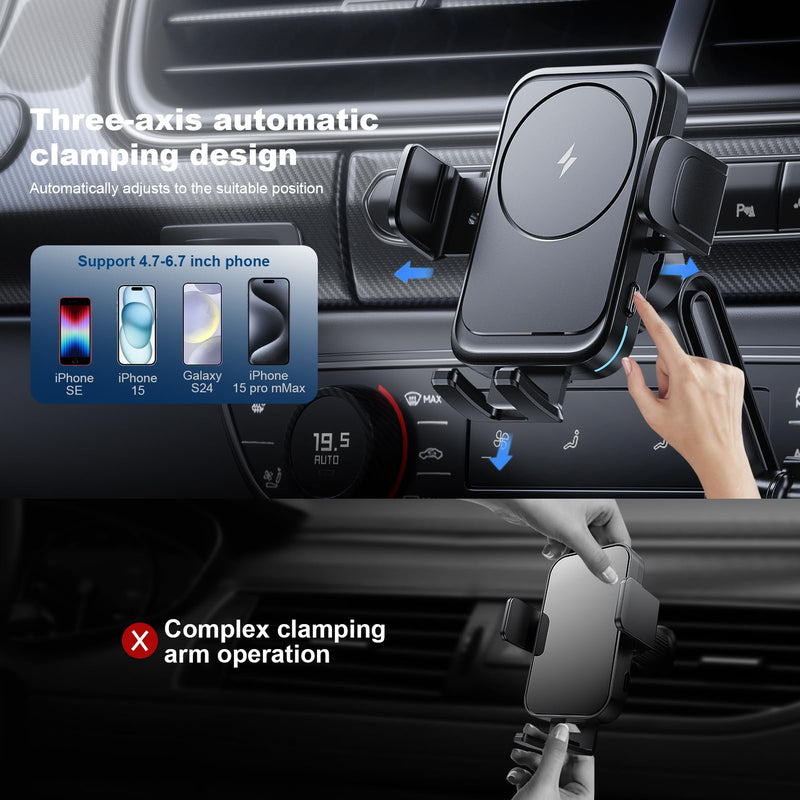 Wireless Car Charger Car Cup Phone Holder 15W Fast Charging Auto Clamping | Car Charger Dual Port PD&QC3.0 for iPhone16/15/14/13/12/11 Pro Max Xs, Samsung Galaxy S24 Ultra S23 S22 S21 S20 WX33