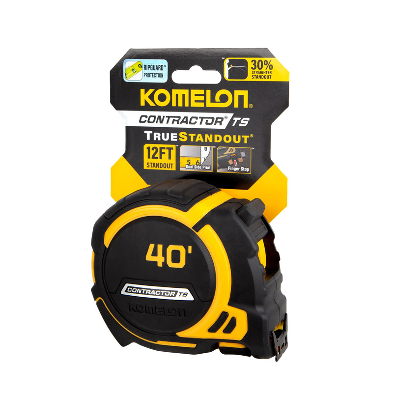 Komelon 40-Ft Contractor TS Wide Blade Tape Measure with Backside Printing, Manual Lock, Long Standout (93440) 3.7 m WIDEBLADE - 40FT