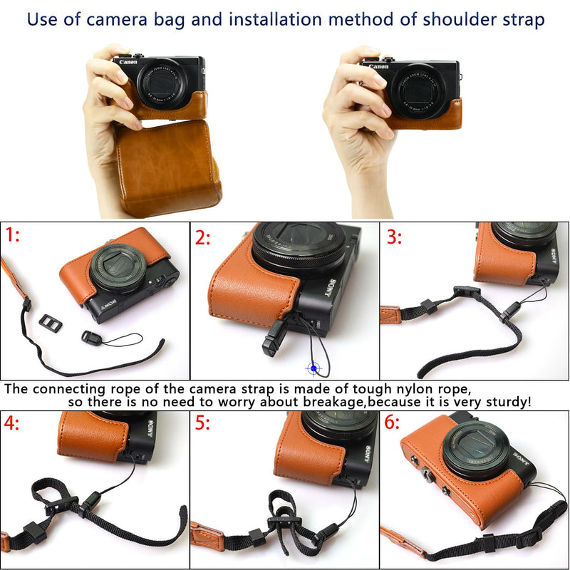 Camera Case for Canon PowerShot G7X Mark III and Mark II, Brown | PU Leather; Custom Fit; Scratch & Impact Protection; Easy Battery & SD Card Access; Non-Slip Grip; Tripod Ready