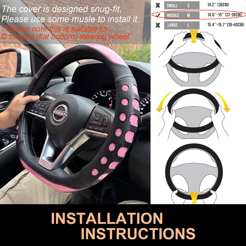 PINCTROT D Shaped Race Grip Steering Wheel Cover, Anti Slip Silicone Perforated Design with Soft Touch Padding, Enhanced Grip for Sporty Driving Flat Bottom 14.5-15 Inch (Racing Pink) 5.Pink D Shaped/Flat Bottom[14 1/2''-15'']