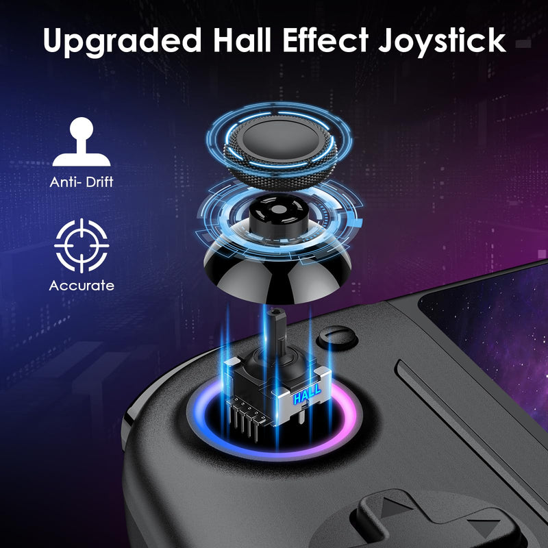 Moonag Switch Controllers Compatible with Nintendo Switch/OLED, Hall Effect One-Piece Controllers with 6-Axis Gyro, Motion Control, Wake-up, Dual Vibration, Turbo, 1000mAh Battery, Black