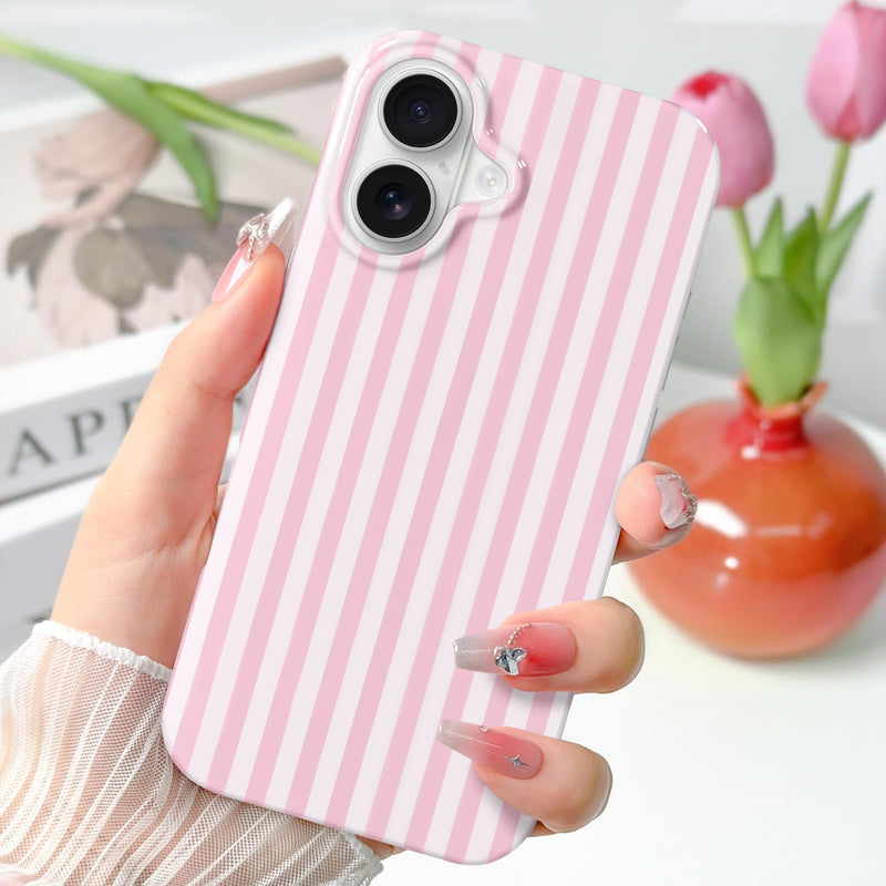 Hython for iPhone 17 Case Cute Striped Aesthetic Design Simple Stripes Cover 6.3", Thin Slim Soft TPU Bumper Shockproof Rubber Protective Phone Cases for Women Girls Girly Boys, Pink and White For Iphone 17 - 6.3 Inch