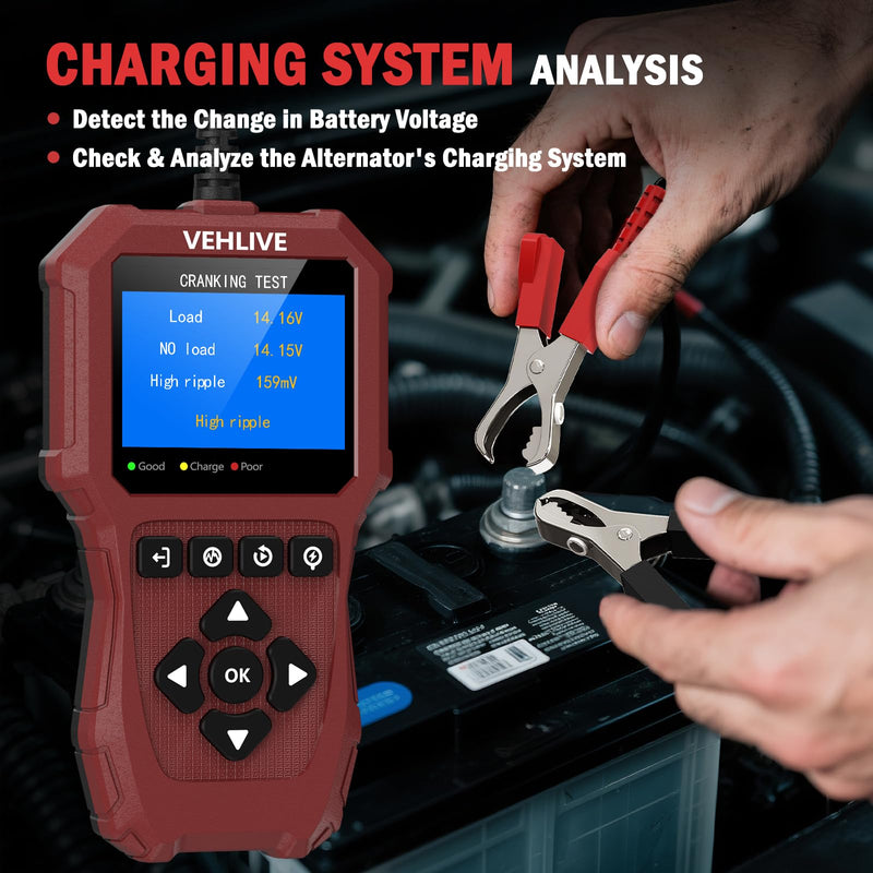 Car Battery Tester 6V 12V 24V with Lithium Battery Testing, BT911 5-3000CCA Automotive 12V&24V Dual Circuit Testing, Load/Alternator Tester, Charging Cranking System Tester for All Car Motorcycle Boat Light Red