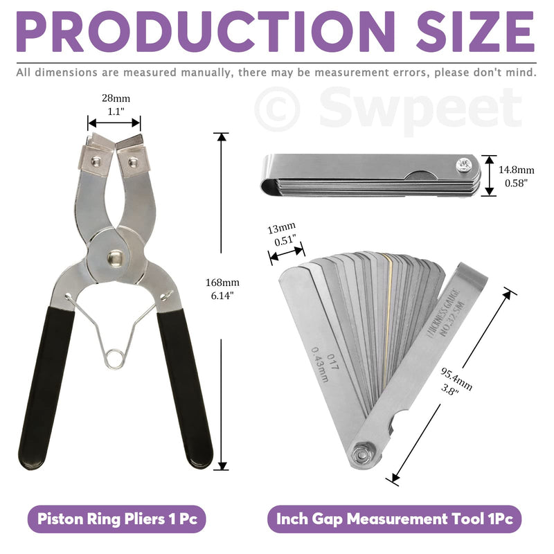 Swpeet 4Pcs 3 Inch Piston Ring Compressor and Adjustable Piston Installation Tool Installer Removal Pliers with Wrench and Stainless Steel Feeler Gauge Assortment Kit for Car Engine