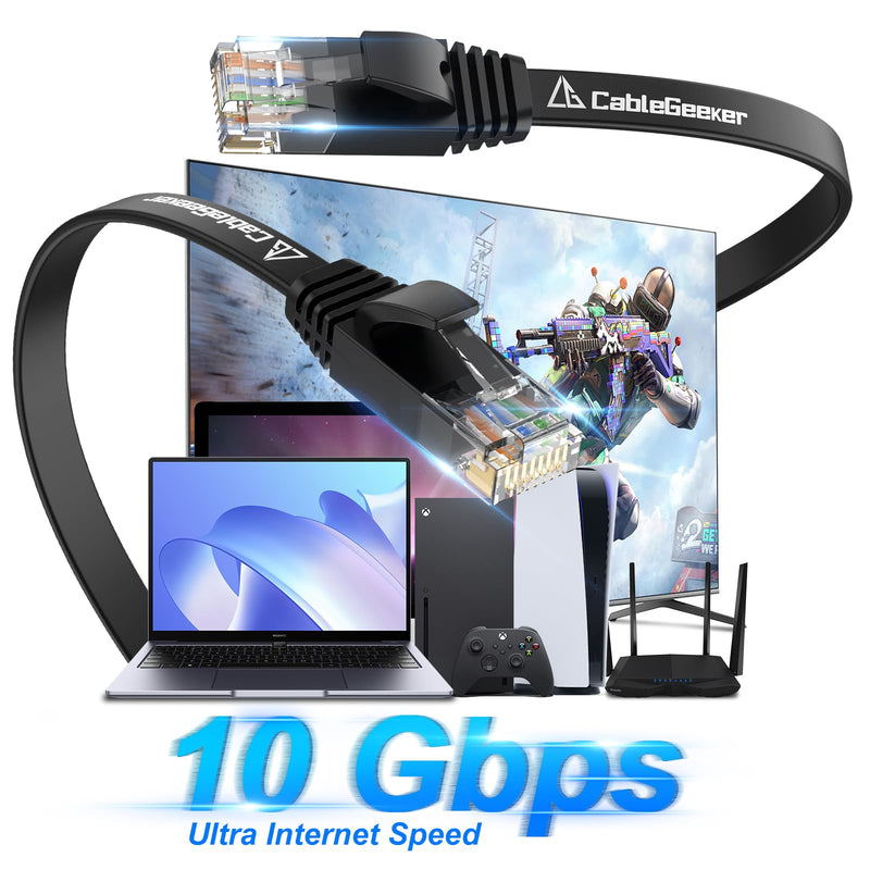 Cat 6 Ethernet Cable 150 ft, Indoor&Outdoor, High Speed 10Gbps Internet Network, Pure Copper Flat Ethernet Patch Cable Long, Computer LAN Cable with Clips & Straps for Router, Modem, PS4/5, Black Black-Flat-Copper 150ft