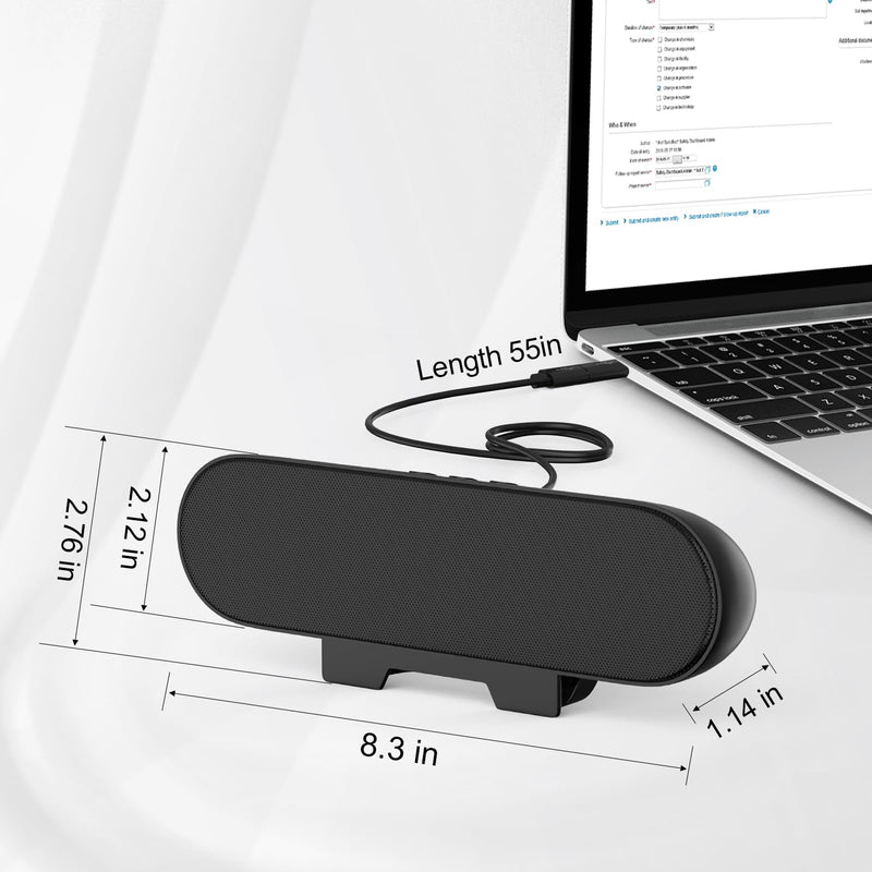 Computer Speakers for Desktop Monitor,Single Speakers for Desktop PC,Laptop Speaker with Loud Sound,Volume Control Easily Clamps to Monitors(USB-C to USB Adapter Included) (Black) Black