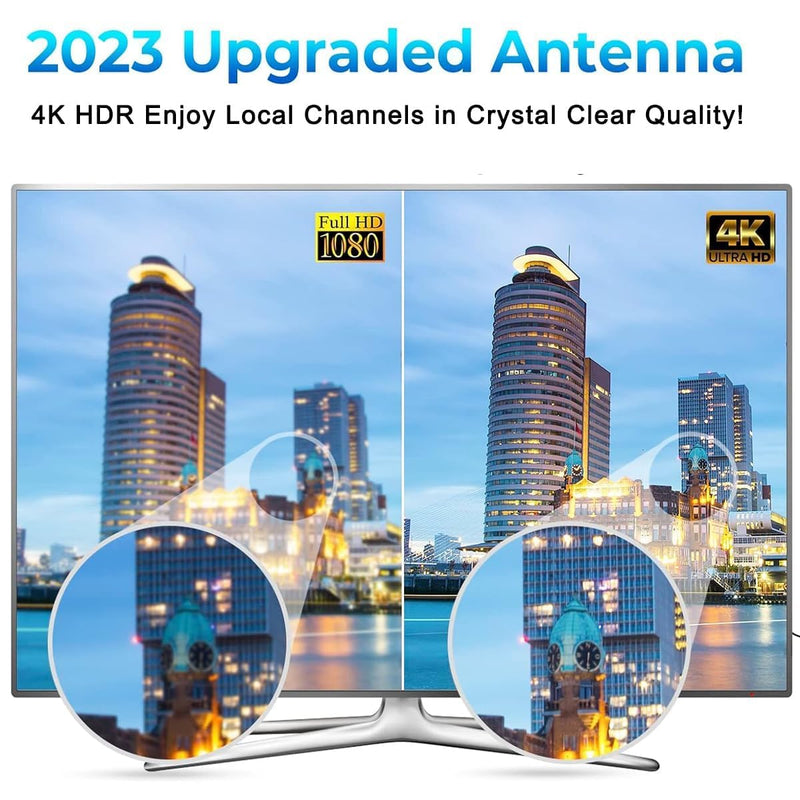TV Antenna Indoor Long Range, Supports 4K 1080p Smart TV Signal Reception with Signal Amplifier 16ft HDTV Coax Cable Black