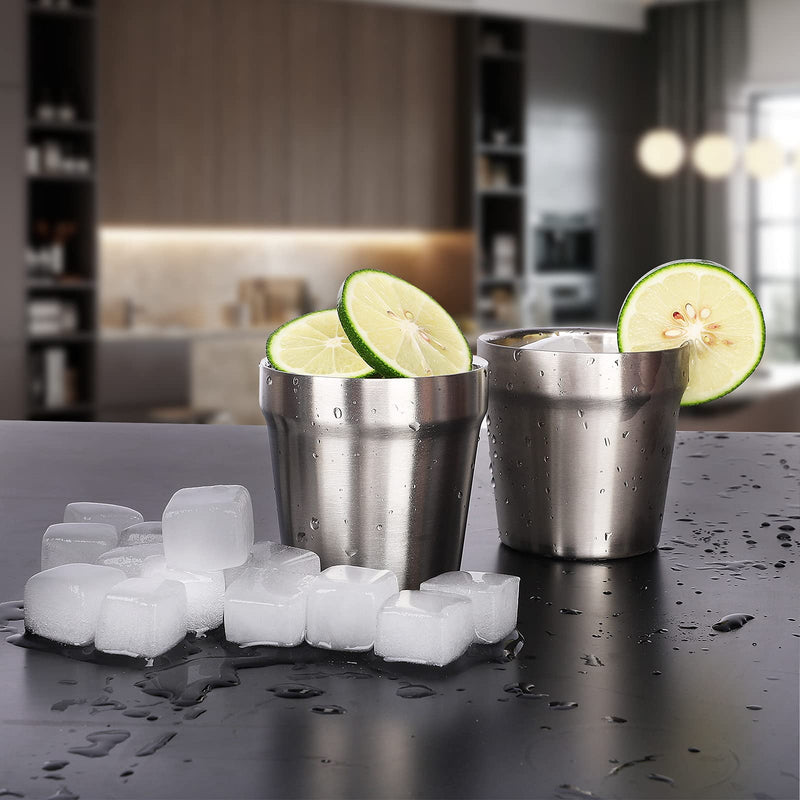 Youda Stainless Steel Double Walled Insulated Cups(Set of 4) Stackable, Coffee Cup/Tea Cup/Chilling Beer Glasses, Great for Toddlers, for Travel, Outdoor, Camping&Everyday(6 oz, Silver) Silver-6oz-4 Pack