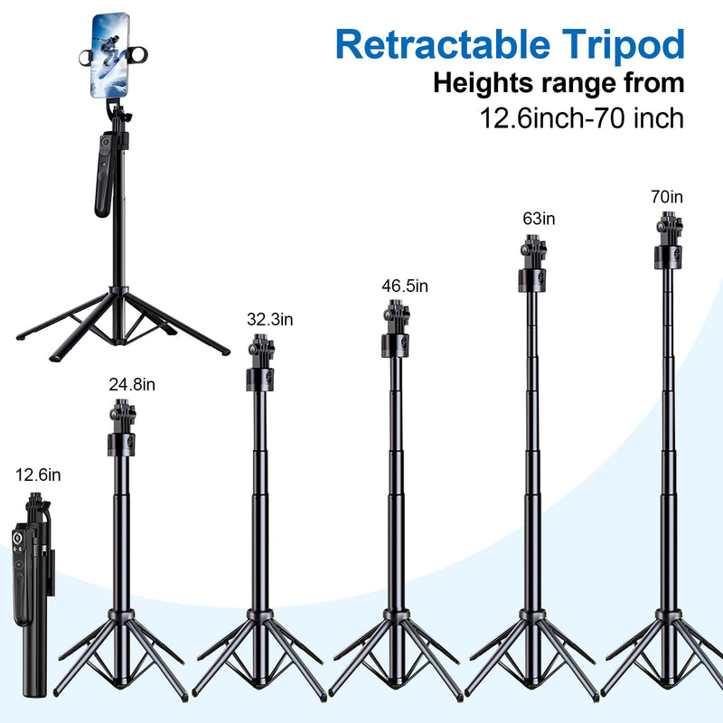 Auto face tracking tripod 360 rotation,70" Expandable selfie stick tripod,face body tracking phone tripod selfie stick, with fill light auto tracking tripod,Remote & Gesture Control tripod