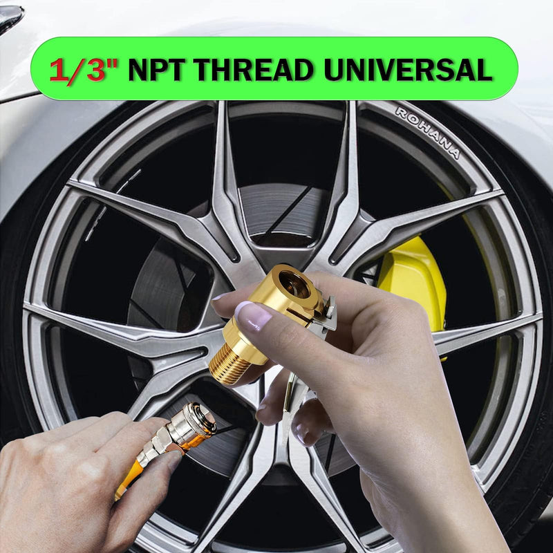 HIYITKS Air Chuck with Clip Adapter, Brass Locking Tire Inflator Nozzle Adapter Connect, No Leakage 250 PSI Tire Chucks for Vehicle Inflator Compressor Pump ConnectTool