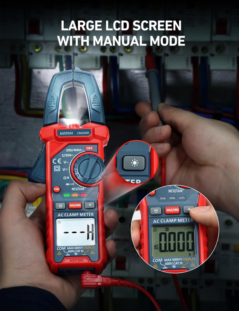 AstroAI Digital Clamp Meter Multimeter 2000 Counts Amp Voltage Tester Auto-ranging with AC/DC Voltage, AC Current, Resistance, Capacitance, Continuity, Live Wire Test, NCV, Blue