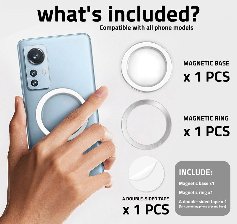 Magnetic Base Compatible with Popsocket Phone Grip and MagSafe，Removable Phone Holder Base for Smartphone and Phone Cases, Upgrade for Phone Stand,White Black Clear